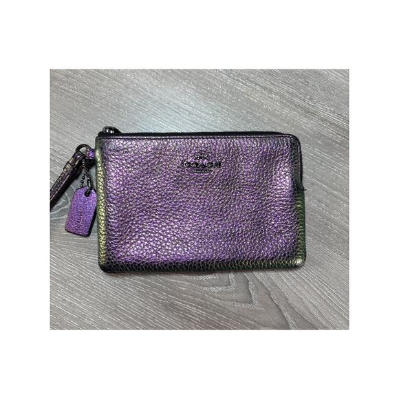 COACH Hologram Mermaid Iridescent Crossgrain Leather Corner Zip Wristlet 64938 - Picture 1 of 11